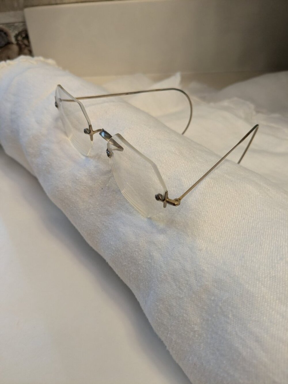 Antique Octagon Rimless Spectacles 10K Gold Filled Eyeglasses 1920s Art Deco Bif - Picture 3 of 10